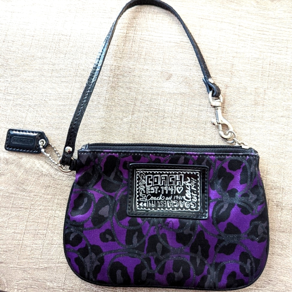 Purple leopard Coach wristlet